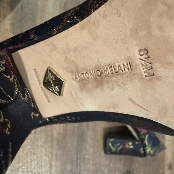Antonio Melani Embroidered Silk Floral Block Pumps Heels Gold Glam Sz 8.5 - Picture 8 of 9